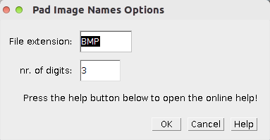 the options of the pad image names tool