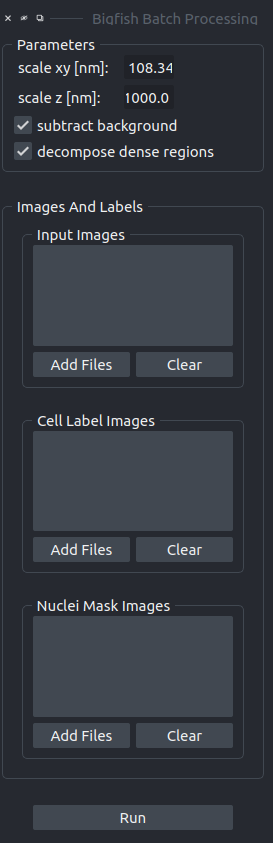 the gui of the napari-bigfish batch-plugin